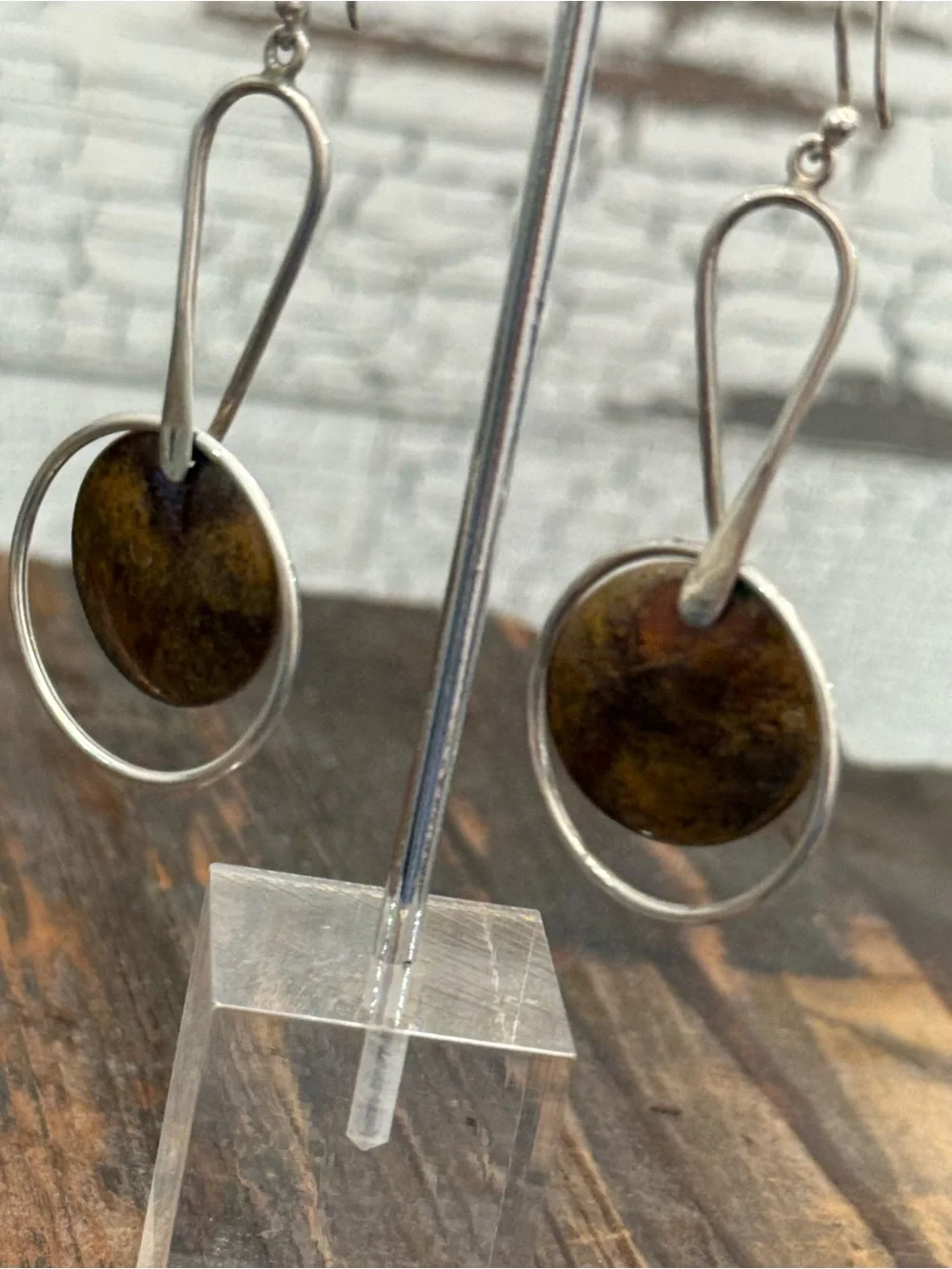 Atlas Sterling Silver 925 Earrings Pierced Long Drops with Orbit Copper Disks